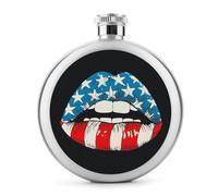 Flasque en acier inoxydable avec motif de lèvres avec drapeau américain pour liqueur, bouteille de vin portable de poche ronde pour boisson 140 ml