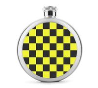 Flasque en acier inoxydable avec motif échiquier jaune et noir pour liqueur, bouteille de vin portable pour boisson 140 ml