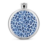 Flasque en acier inoxydable avec motif léopard bleu clair aquarelle pour liqueur, poche ronde, bouteille à vin portable pour boisson, 140 ml