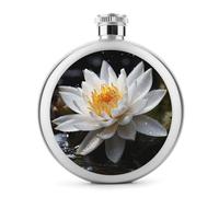 Flasque en acier inoxydable avec motif lotus blanc - Étanche - 140 ml - Pour homme et femme - Portable - Cadeau pour mariage, garçon d'honneur, demoiselle d'honneur