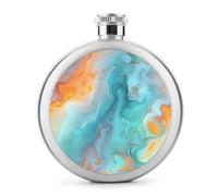 Flasque en acier inoxydable avec motif marbré pastel vert menthe pour liqueur, bouteille à vin portable de poche ronde pour boisson, 150 ml