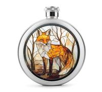 Flasque en acier inoxydable avec motif renard dans la forêt en verre teinté pour liqueur, bouteille de vin portable pour boisson 140 ml