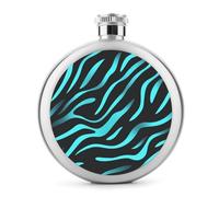 Flasque en acier inoxydable avec motif zébré et rayures cyan brillant pour liqueur, poche ronde, portable pour boisson, 140 ml