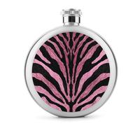 Flasque en acier inoxydable avec motif zébré rose et noir pour liqueur, poche ronde, portable pour boisson, 140 ml