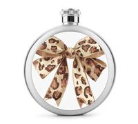 Flasque en acier inoxydable avec nœud léopard marron crème et noir pour liqueur, poche ronde, bouteille à vin portable pour boisson, 150 ml