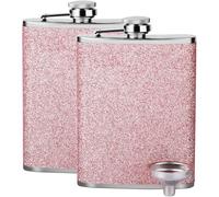 Flasque en acier inoxydable avec paillettes pour femme - Flasque à whisky avec entonnoir, portable pour la randonnée, l'escalade, la pêche, le camping, 240 ml (rose rouge)
