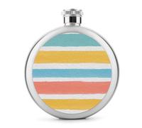 Flasque en acier inoxydable avec rayures horizontales couleur été corail turquoise pour liqueur, poche ronde, bouteille à vin portable pour boisson, 150 ml