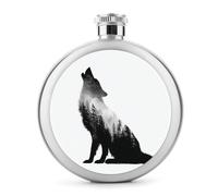 Flasque en acier inoxydable avec silhouette de loup hurlant pour liqueur, bouteille de vin portable de poche ronde pour boisson 5 oz