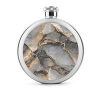 Flasque en acier inoxydable avec texture marbre doré avec veines grises pour liqueur, poche ronde portable pour boisson, 150 ml