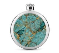 Flasque en acier inoxydable avec texture turquoise et veines dorées pour liqueur, poche ronde portable pour boisson 140 ml