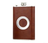 Flasque en acier inoxydable de 236,8 g avec manchon en cuir synthétique et bouchon anti-fuite sécurisé, pour transporter du whisky et de l'alcool en plein air (marron)