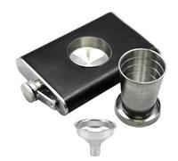 Flasque en acier inoxydable, flasque de 8 oz pour hommes, flasque pour liqueur avec verres à shot pliables intégrés et entonnoir, flasque noire pour le camping en plein air