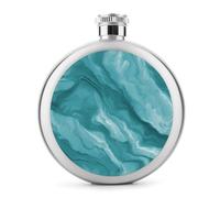 Flasque en acier inoxydable marbré bleu sarcelle pour liqueur, bouteille à vin portable pour boisson 140 ml