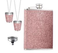 Flasque en acier inoxydable rose à paillettes avec entonnoir et 2 petites tasses, anti-fuite, portable, cadeau rose pour femme, pour les voyages, l'extérieur, les fêtes, le camping, les cadeaux, 220