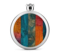 Flasque en acier inoxydable rustique avec paroi en bois coloré pour liqueur, poche ronde, bouteille à vin portable pour boisson, 150 ml