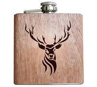 Flasque en forme de cerf de 6 oz - Avec revêtement en bois et gravure Idée cadeau pour chasseurs forestiers