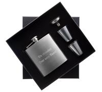 Flasque en inox personnalisée avec gravure - Coffret cadeau flasque argentée avec entonnoir et gobelets - Accessoire whisky personnalisé