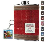 Flasque enveloppée en tweed Harris de 177,1 g - Acier inoxydable - Flasque pour alcool pour homme - Joli cadeau pour whisky, rhum, témoin d'honneur, témoin, mariage, camping - HF2100 (carreaux rouges)