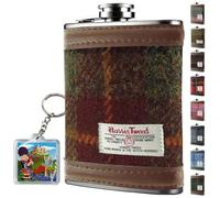 Flasque Harris Tweed de 170 ml en acier inoxydable pour homme - Anti-fuite - Convient aux poches - Boîte cadeau de Noël - Liqueur, whisky, rhum (tartan à carreaux rouille)