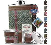 Flasque Harris Tweed de 170 ml, verres à shot, entonnoir verseur, en acier inoxydable pour homme - anti-fuite - Facile à utiliser - Boîte cadeau - Liqueur, whisky, rhum (vert et rose)