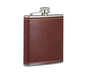 Flasque inox 200 ml, lot 2, réservoir alcool en acier inoxydable avec faux cuir fiole de poche, brun