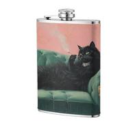 Flasque longue de poche motif chat noir sur velours vert, 236,8 g, drapeaux en acier inoxydable pour papa, témoin d'honneur, mariage, voyage, camping