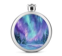 Flasque magique en acier inoxydable pour liqueur - Violet sarcelle - Aurore - Paysage enneigé - 140 ml