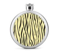 Flasque minimaliste en acier inoxydable avec rayures zébrées citron pour liqueur, bouteille de vin portable de poche ronde pour boisson 140 ml