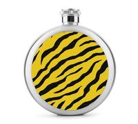 Flasque minimaliste en acier inoxydable avec rayures zébrées jaune citron pour liqueur, poche ronde portable pour boisson 140 ml