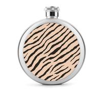 Flasque minimaliste en acier inoxydable avec rayures zébrées - Pêche pâle - Pour liqueur - Poche ronde portable - 140 ml
