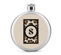 Flasque minimaliste en acier inoxydable avec signe dollar circulaire sur imprimé léopard pour liqueur, bouteille de vin portable pour boisson, 150 ml