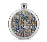 Flasque nostalgique en mosaïque de marbre pour liqueur, bouteille en acier inoxydable, étanche, portable pour extérieur, camping, voyage, cadeaux de 140 ml