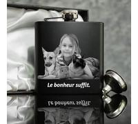 Flasque personnalisée avec photo et texte gravés, la flasque en acier inoxydable gravée est un cadeau parfait pour le mari, le père, les garçons d'honneur, Noël (Texte personnalisé)