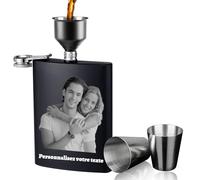 Flasque personnalisée avec photo et texte gravés, la flasque en acier inoxydable gravée est un cadeau parfait pour le mari, le père, les garçons d'honneur, Noël (Photo personnalisée 1)
