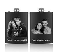 Flasque personnalisée avec photo et texte gravés, la flasque en acier inoxydable gravée est un cadeau parfait pour le mari, le père, les garçons d'honneur, Noël (Photo personnalisée 2)