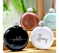 Flasque personnalisée, bouteille avec couvercle en strass personnalisé, flasque ronde gravée, cadeaux de demoiselle d'honneur, cadeau de mariage, cadeaux de fête de mariage, cadeau pour elle, cadeau