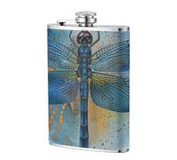 Flasque personnalisée imprimée libellule en acier inoxydable 304 de 237 ml - Étui en cuir synthétique de qualité supérieure, flasque plate pour sports de plein air