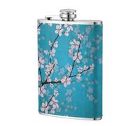 Flasque portable en acier inoxydable avec motif fleurs de cerisier japonaises, petit drapeau, poche plate pour liqueur, vin, flasque