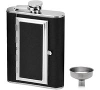 flasque portable, Flasque de poche en acier inoxydable anti-fuite 6 oz avec couvercle cuir noir for boire discrètement l'alcool, du whisky, rhum et la vodka, cadeau for hommes