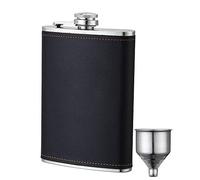 Flasque pour alcool et entonnoir, 226,8 g en acier inoxydable avec couvercle en cuir noir pour boire de l'alcool, du whisky, cadeau pour homme
