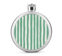 Flasque rétro en acier inoxydable à rayures vert menthe et blanc cassé pour liqueur, bouteille de vin portable de poche ronde pour boisson, 150 ml