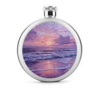 Flasque ronde en acier inoxydable pour liqueur, motif vagues de plage, violet et rose, 140 ml