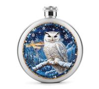 Flasque ronde portable en acier inoxydable avec chouette blanche sur branche enneigée pour liqueur, 140 ml