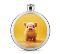 Flasque ronde portable en acier inoxydable avec inscription « Piggy Is Jumping » - 140 ml - Pour homme et femme