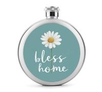 Flasque ronde portable en acier inoxydable avec inscription « Word Bless Home and A Daisy on Blue » - 150 ml