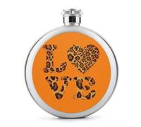 Flasque ronde portable en acier inoxydable avec inscription « Word Love in Leopard » sur orange - 150 ml