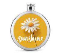 Flasque ronde portable en acier inoxydable avec inscription « Word Sunshine and Single Daisy on Yellow » - 150 ml
