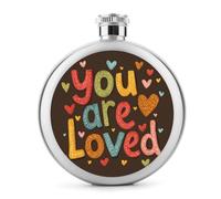 Flasque ronde portable en acier inoxydable avec inscription « Words You are Loved with Heart » - 150 ml