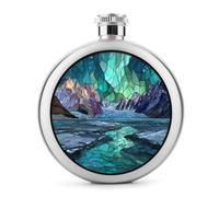 Flasque ronde portable en acier inoxydable avec lumières du ciel nordique majestueux pour liqueur, 140 ml