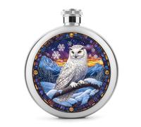 Flasque ronde portable en acier inoxydable avec motif hibou blanc sur branche enneigée pour liqueur 140 ml